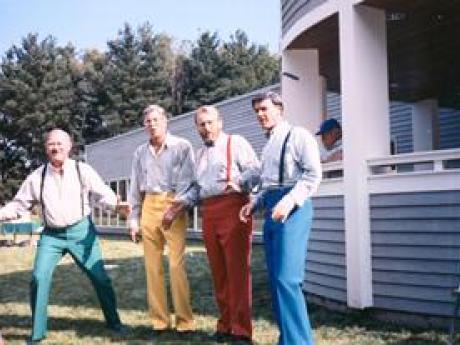 Men standing outside the library during the 1987 grand opening