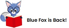blue fox with glasses reading a book - cartoon image